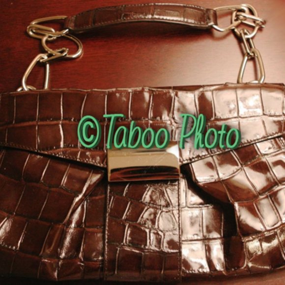 kooba Brown leather Small handbag Chain Shoulder Bag Purse Reptile Crocodile - Picture 1 of 6